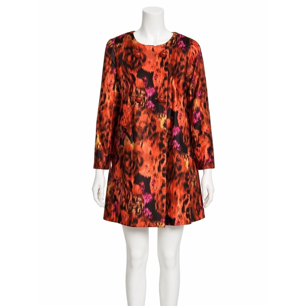 J.Crew Womens Wool Silk Ikat Print Double Breasted Coat Orange‎ Pink Size 4